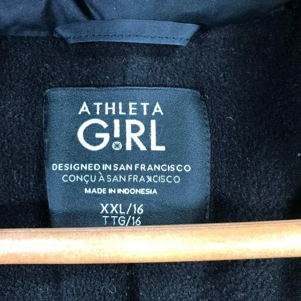 Athleta Girl Puffer Coat Youth Size XXL 16 Black Hooded Goose Down Full Zip